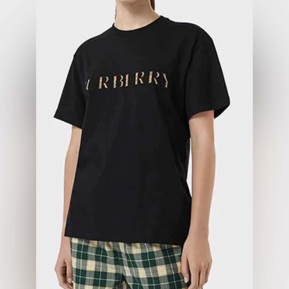 Authentic Burberry Embroidered Logo Black T-Shirt ,Size XS